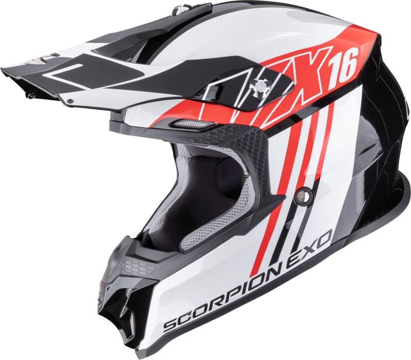Мотокрос каска Scorpion - Exo VX-16 Evo Air Lignes Black/White/Red